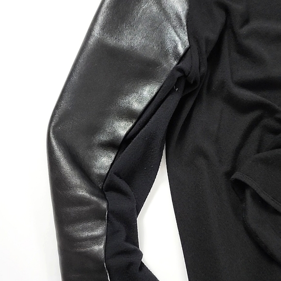 Danier Women's Black Italian Leather Jersey Wrap Waterfall Cardigan Size 2XS - Picture 5 of 12